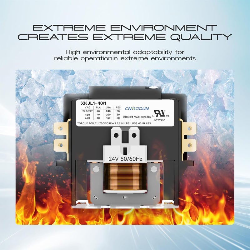 cnaodun موصل HVAC موصل مكيف الهواء 1 قطب 40 أمبير 24 فولت متوافق مع المكثف، الضاغط، مكيف الهواء، أنظمة التبريد، مضخة الحرارة - Image 4